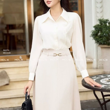 Áo sơ mi công sở dài tay cổ nơ chất tơ Ruby - thiết kế basic MA374, 259k 5