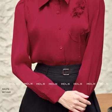 Áo sơ mi công sở dài tay cổ nơ chất tơ Ruby - thiết kế basic MA374, 259k 7