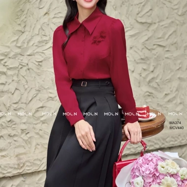 Áo sơ mi công sở dài tay cổ nơ chất tơ Ruby - thiết kế basic MA374, 259k 9