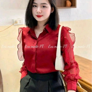 Áo sơ mi công sở nữ cổ bẻ tay voan đẹp HQ 295.500₫, vải mỏng thoáng, phong cách công sở
