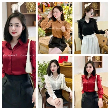Áo sơ mi công sở nữ cổ bẻ tay voan đẹp HQ 295.500₫, vải mỏng thoáng, phong cách công sở