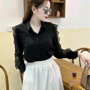 Áo sơ mi công sở nữ cổ bẻ tay voan đẹp HQ 295.500₫, vải mỏng thoáng, phong cách công sở