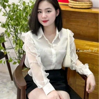 Áo sơ mi công sở nữ cổ bẻ tay voan đẹp HQ 295.500₫, vải mỏng thoáng, phong cách công sở