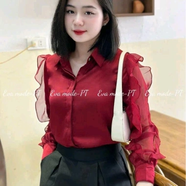 Áo sơ mi công sở nữ cổ bẻ tay voan đẹp HQ 295.500₫, vải mỏng thoáng, phong cách công sở