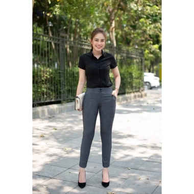 Áo sơ mi công sở nữ cổ đức McFashion siêu lụa màu đen - Ngắn tay/dài tay, 292k 2