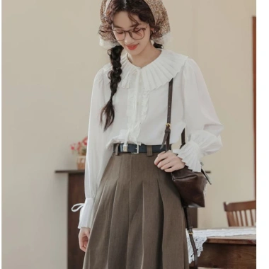 Áo Sơ Mi Công Sở Nữ Dài Tay Trắng Cổ Đức Nẹp Giấu Khuy - Basic trẻ trung AA543