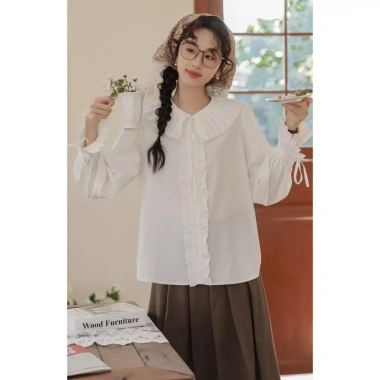Áo Sơ Mi Công Sở Nữ Dài Tay Trắng Cổ Đức Nẹp Giấu Khuy - Basic trẻ trung AA543
