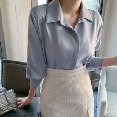 Áo Sơ Mi Công Sở Nữ Kiểu Hàn Quốc Tay Dài Lụa Cao Cấp Thoáng Mát - Giá 195k