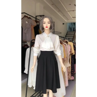 Áo sơ mi công sở nữ lụa Bảo Khánh - Cổ đức, nơ, xếp ly, đính cúc, chỉ 178.000₫ 4