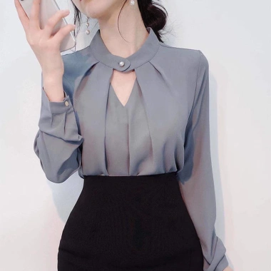 Áo sơ mi công sở nữ lụa tay bồng dài, cổ xoắn sang trọng, giảm giá 19.560₫
