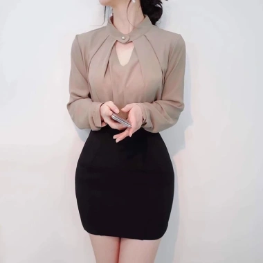 Áo sơ mi công sở nữ lụa tay bồng dài, cổ xoắn sang trọng, giảm giá 19.560₫