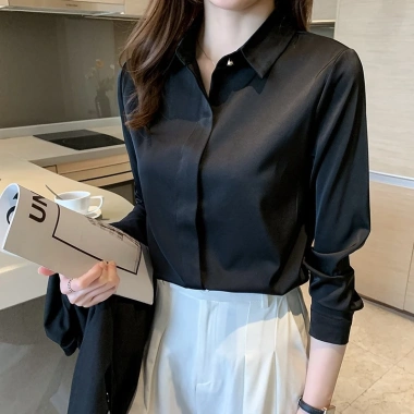 Áo Sơ Mi Công Sở Nữ Tay Dài Lụa Cao Cấp Dáng Suông Dễ Mix Đồ - Che Khuyết Điểm 195k 5