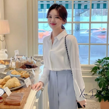 Áo Sơ Mi Công Sở Nữ Tay Dài Lụa Cao Cấp Dáng Suông Dễ Mix Đồ - Che Khuyết Điểm 195k 8