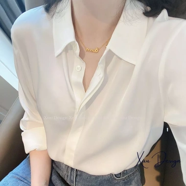 Áo Sơ Mi Công Sở Nữ Tay Dài Lụa Cao Cấp Dáng Suông Dễ Mix Đồ - Che Khuyết Điểm 195k 10
