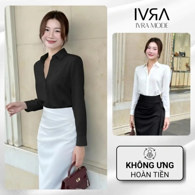 Áo sơ mi công sở nữ thanh lịch cổ đức dài tay chất cát hàn chống nhăn thoáng khí - 200k