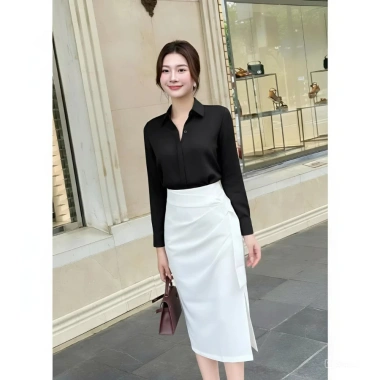 Áo sơ mi công sở nữ thanh lịch cổ đức dài tay chất cát hàn chống nhăn thoáng khí - 200k