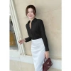 Áo sơ mi công sở nữ thanh lịch cổ đức dài tay chất cát hàn chống nhăn thoáng khí - 200k 4