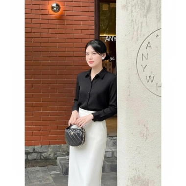 Áo sơ mi công sở nữ thanh lịch cổ đức dài tay chất cát hàn chống nhăn thoáng khí - 200k