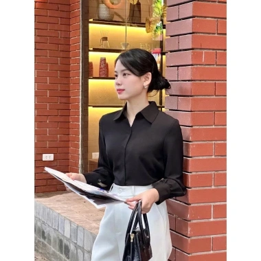 Áo sơ mi công sở nữ thanh lịch cổ đức dài tay chất cát hàn chống nhăn thoáng khí - 200k