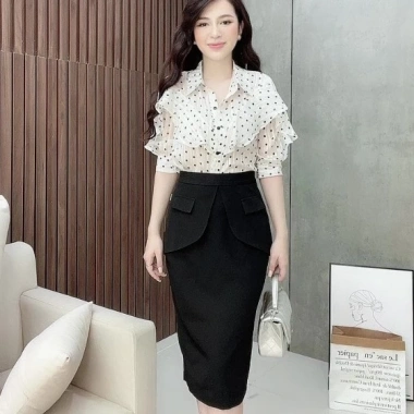 Áo sơ mi công sở tơ sọc chấm bi bèo tay H218 - Giá chỉ 185.000₫, giảm tới 21%