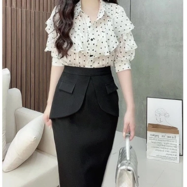Áo sơ mi công sở tơ sọc chấm bi bèo tay H218 - Giá chỉ 185.000₫, giảm tới 21%