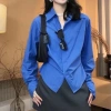 Áo sơ mi công sở xanh côban chiết eo, thời trang đi làm và đi chơi, chỉ 119.000₫ 4