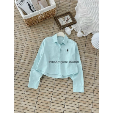 Áo sơ mi croptop thêu ngựa Basic chất thô mịn - Phù hợp học, làm, dạo phố, giá 280k 8