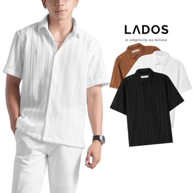 Áo sơ mi Cuban shirt nam tay ngắn LADOS-8.148 dệt lưới co giãn, thấm hút, form Hàn thời trang 162k