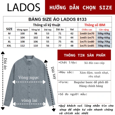 Áo Sơ Mi Dài Tay Cổ Trụ Nam LADOS-8.133 Xô Đũi Thoáng Mát, Đứng Form-160.000 VND