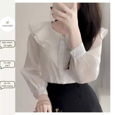 Áo sơ mi dài tay cúc ngọc tơ xước, cổ sen 2 lá, hàng 2 lớp - công sở nữ giá 199k