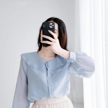 Áo sơ mi dài tay cúc ngọc tơ xước, cổ sen 2 lá, hàng 2 lớp - công sở nữ giá 199k