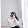 Áo sơ mi dài tay cúc ngọc tơ xước, cổ sen 2 lá, hàng 2 lớp - công sở nữ giá 199k 3