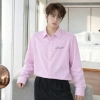 Áo sơ mi dài tay kẻ sọc nam nữ Hàn Quốc Oxford cotton thêu ngực – Giá 149.000₫ 2