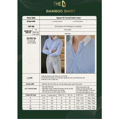Ao sơ mi dài tay nam THE D cổ trắng Regular Fit 60% Bamboo Giá chỉ 499.000₫