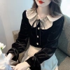Áo sơ mi dài tay nhung ren cổ Búp Bê kiểu Pháp Âu cao cấp 2.024 nữ thời trang 3