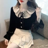 Áo sơ mi dài tay nhung ren cổ Búp Bê kiểu Pháp Âu cao cấp 2.024 nữ thời trang 5