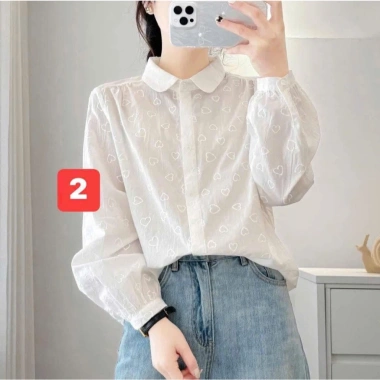 Áo sơ mi dài tay nữ cổ sen vân nổi - Thiết kế đẹp, giá chỉ 320.000 VND