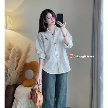 Áo sơ mi dài tay nữ Thanhhuyen - Thêu Mickey, cúc sắc màu, 110k giảm từ 135k