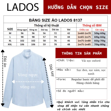 Áo sơ mi dài tay Oxford cổ tàu có túi LADOS-8.137 phong cách Hàn Quốc, form đứng, dễ phối đồ, giá chỉ 225.000₫ 5