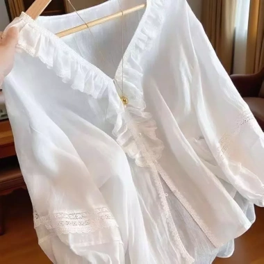 Áo sơ mi dài tay ren dáng rộng phong cách Hàn Quốc nữ giảm giá 23% chỉ 271.297 VND