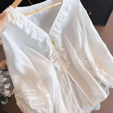 Áo sơ mi dài tay ren dáng rộng phong cách Hàn Quốc nữ giảm giá 23% chỉ 271.297 VND