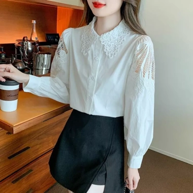 Áo sơ mi dài tay thêu màu trắng đơn giản: phong cách công sở, giá chỉ 229.591₫