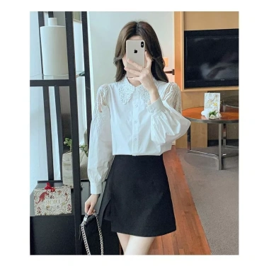 Áo sơ mi dài tay thêu màu trắng đơn giản: phong cách công sở, giá chỉ 229.591₫