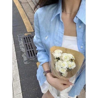 Áo sơ mi dài tay thêu nữ dễ phối đi làm thời trang Hàn Quốc mẫu mới mùa xuân hè 7 Áo sơ mi dài tay thêu nữ dễ phối đi làm thời trang Hàn Quốc mẫu mới mùa xuân hè 7