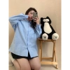 Áo sơ mi dài tay unisex Hàn Quốc Oxford cotton, form rộng, 4 màu Trắng Hồng Xanh Navy - Giá ưu đãi 138.600₫ 4