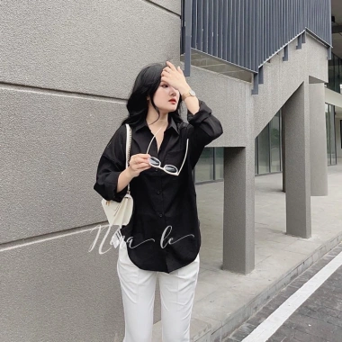 Áo sơ mi dài tay unisex trơn dáng rộng 1 túi ulzzang Giá chỉ 79.000 VND