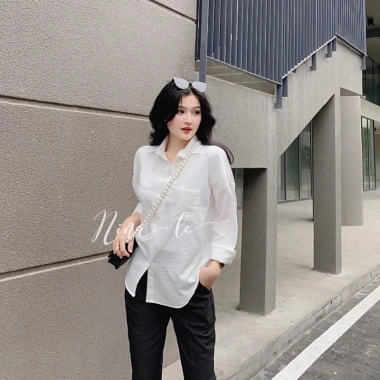 Áo sơ mi dài tay unisex trơn dáng rộng 1 túi ulzzang Giá chỉ 79.000 VND