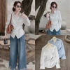 Áo sơ mi dài tay vạt chéo cài cúc style Hàn, họa tiết kẻ URO - Giá chỉ 155.000₫
