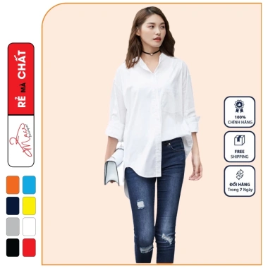 Áo sơ mi dáng rộng unisex dài tay trắng đen cotton lụa - Giá ưu đãi 120k MACboutique