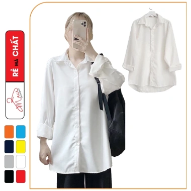 Áo sơ mi dáng rộng unisex dài tay trắng đen cotton lụa - Giá ưu đãi 120k MACboutique
